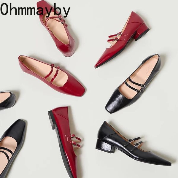 Spring Femmes Mary Jane Chaussures Ladies Fashion Square Toe Square Toe épais talons hauts Femmes Elegant Red Ballerinas Chaussures 240326