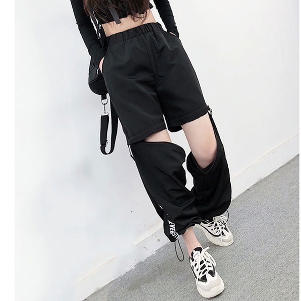 Printemps Femmes Salopette Pantalon Cargo Unisexe Hip Hop Cheville Longueur Pantalon Lâche Harajuku Plus La Taille Zipper Genou Taille Haute Haren Pantalon 201109