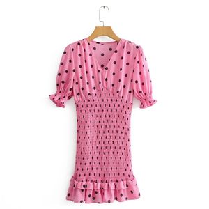 Lente vrouwen polka dot print cascading ruche zoom slanke mini jurk vrouwelijke lantaarn mouw kleding casual dame vestido D7368 210430