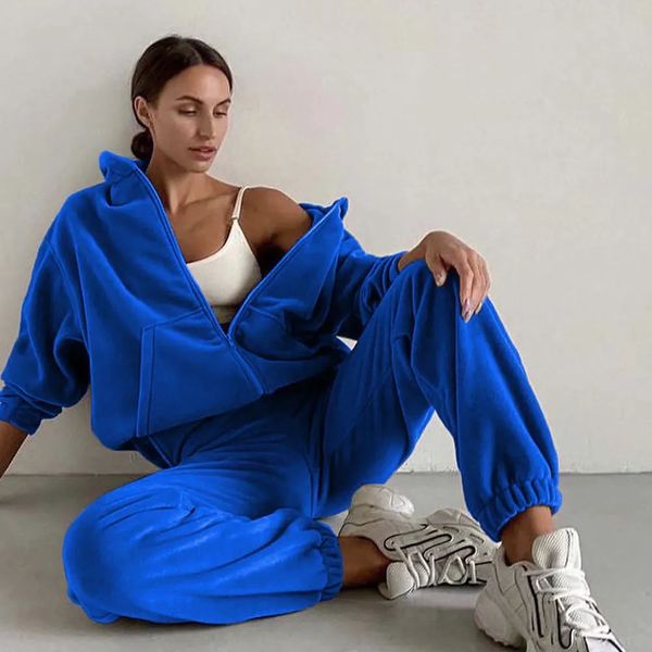 Spring Women's Brand Velvet Fabric Fabric Tracksuit Velor Hoody Track Suit Suit et pantalon Pantalons de sport surdimensionnés Deux pièces Set 231227