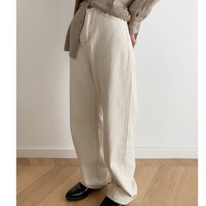 Printemps femmes minimaliste couleur primaire Beige jean rétro ample taille haute jambe droite Denim pantalon pour femmes 210510