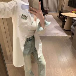 Spring Femmes Shirt Designer Blouses Fashion Letter Splicing Shirt Shirt Shirts à manches longues Coton Coat Top Asian Tailles