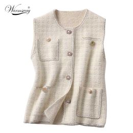Printemps femmes gilet fausse fourrure de vison luxueux gilet à simple boutonnage pull tricoté sans manches surdimensionné veste C-260 211120