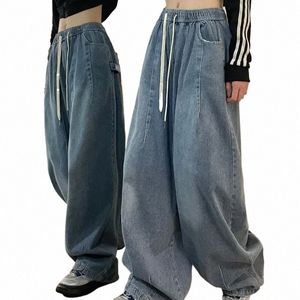Lente Vrouwen Vintage Baggy Jeans Elastische Taille Oversized Amerikaanse Broek Denim Wijde Pijpen Streetwear Rechte Basic Broek Y2k d2rK #