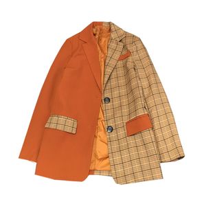 Spring Women'Vintage Blazer British Check Kleur Matching Plaid Jas Mode Contrast Casual Small Suit Dames 210510