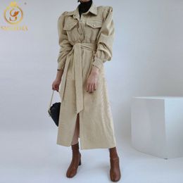 Lente Dames Vintage Corduroy Elegant Midi Solid Shirt Jurken Casual Lantern Sleeve Vestido da Festa 210520