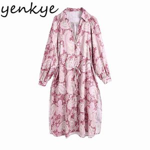 Lente Dames Vintage Paisley Print Losse Jurk Vrouwelijke revers Collar Lange Mouw Sjordes Side Slits Casual Plus Size 210430