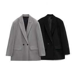 Printemps femmes décontracté Style polyvalent col rabattable ample Double boutonnage poche décoration costume manteau 240321