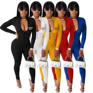 Spring Dames Jumpsuits Designer 2023 Nieuwe slanke sexy brief strijken met zipper elastische heup tillen een stuk broek sport fitness yoga-pak