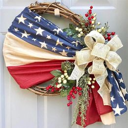 Lentekransen Garland Handgemaakte Onafhankelijkheidsmonument Patriottisch en 4 juli Veteranendag Amerikaanse bloemenwijnstokken Decoratief Flow2935