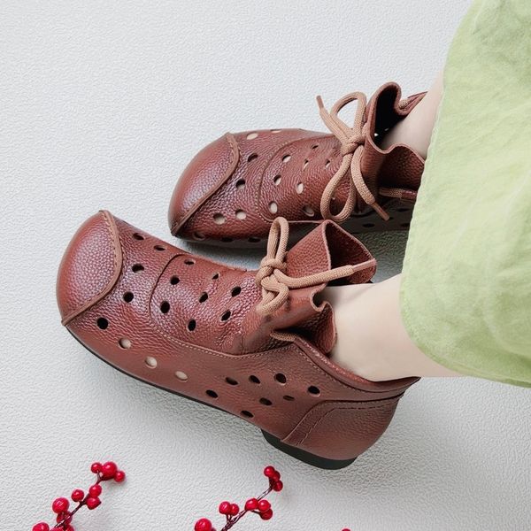 Springand Sandales d'été en cuir pour femme - Chaussures littéraires - Cent loisirs rétro - Cool - Semelle souple - Surface souple - Casual Cave Sandal Boots