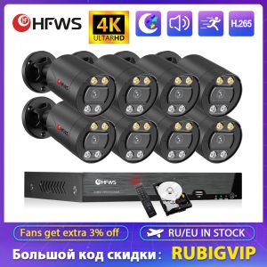 SPRINGS HFWVISION 4K Sécurité Caméra Système PoE 8MP 8CH KIT NVR CCTV Recordage de caméra IP en plein air