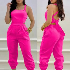 SpringSummer Mode Band Print Jumpsuit Feminino Open Back Lace Up Mono Elegante Mujer Vrouw Rompertjes Bodysuit 240109