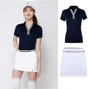 Springsummer Golf Jersey Womens Vneck Tshirt Striped Casual Wear Top Top Elastic Séchage rapide Polo à manches courtes 240416