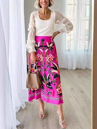 Springsummer Street Tropical Plant Print retro half rok dames elegante lager gekleurde bedrukte 240410