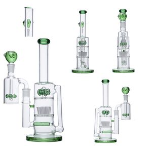 Rociador en línea Perc Hookahs Mushroom Cross Percolador Bongs con Ash Catcher 5 mm de espesor Pyrex Glass Water Pipes 18 mm Joint Bowl Dry Herbal Oil Dab Rigs Green White