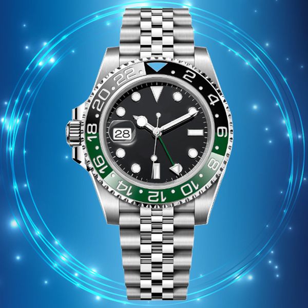 Reloj Sprite Reloj de diseño AAA para hombre gmt 126720 zurdo Reloj de natación resistente al agua de zafiro de 40 mm Reloj de lujo de acero inoxidable Reloj con correa conmemorativa