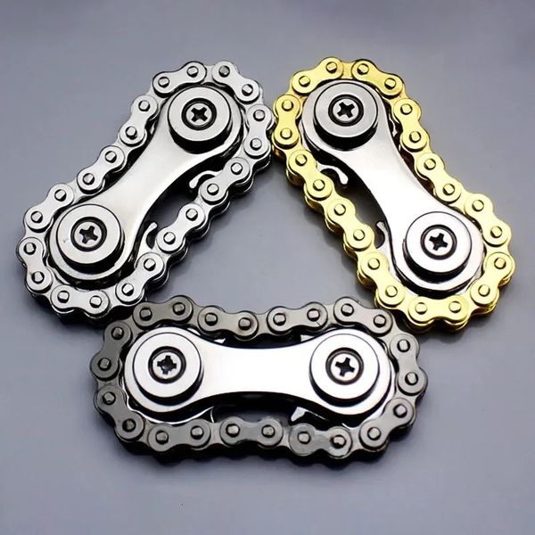 Piñones Volante Yema del dedo Gyro Fidget Spinner Antiestrés Ansiedad Cadenas de bicicleta de metal EDC Spinner Fidget Juguetes para niños adultos 240301