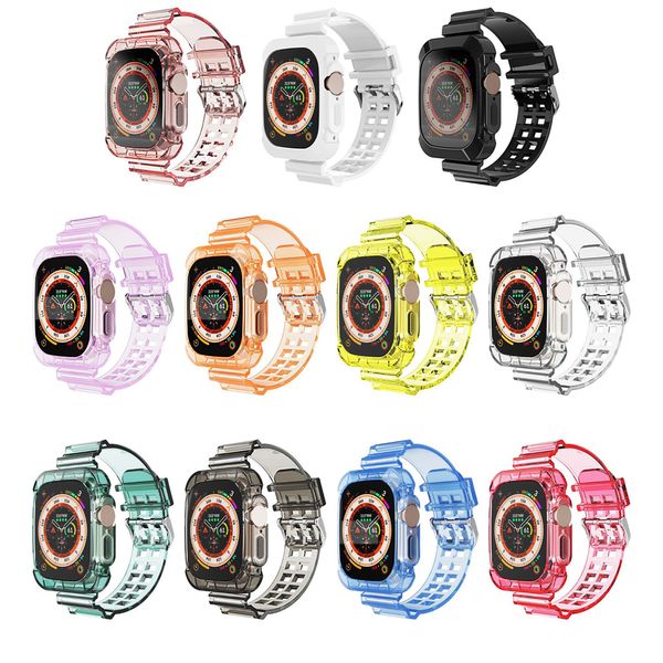 Bracelets en TPU Gradient Color Band Watchcase One-piece Full Protective Remplacement Bracelet Bands pour Apple Watch iWatch Series 8 7 6 SE 5 4 3 Taille 40/41 44/45mm Ultra 49mm
