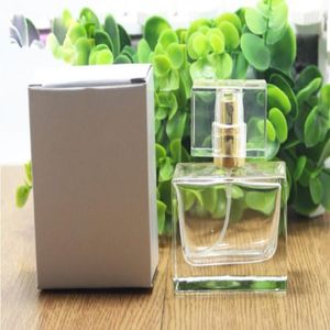 Vierkante 30 ml parfum flessen glasrichtbare parfumfles met metalen spuitpapierpakket hoogwaardige glazen geurflessen 1 oz 50 stcs poeq