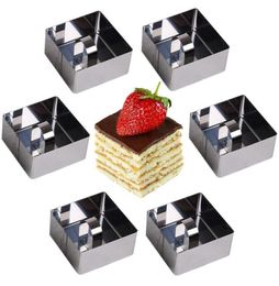 Vierkante 6pcsset Roestvrijstalen Kookringen Dessertringen Mini Cake en Mousse Ringvorm Set met Pusher15989585711637