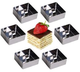Vierkant 6pcset roestvrijstalen kookringen dessertringen Mini -cake en mousse ringvormset met duwer15989583302967