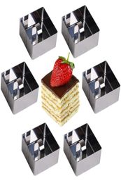 Vierkante 6pcsset Roestvrijstalen Kookringen Dessertringen Mini Cake en Mousse Ringvorm Set met Pusher15989582052608