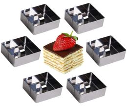 Juego de 6 anillos cuadrados de acero inoxidable para cocinar, anillos para postre, Mini juego de moldes para pasteles y mousse con Pusher15989586880944