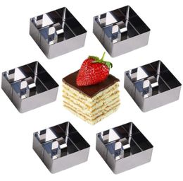 Anneaux de cuisson carrés en acier inoxydable, 6 pièces, anneaux à Dessert, Mini gâteau et Mousse, ensemble de moules avec poussoir 15989585587329