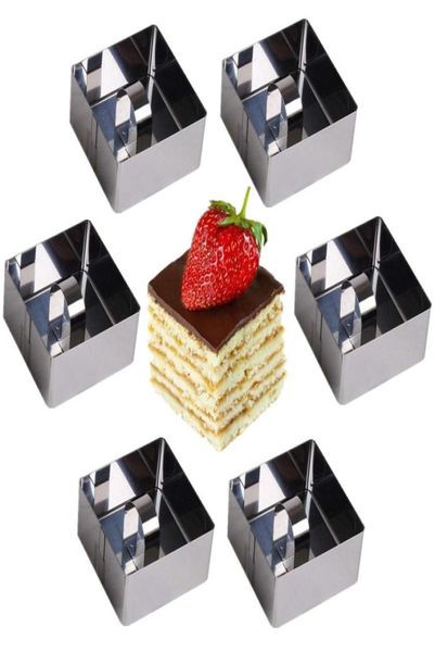 Anneaux de cuisson carrés en acier inoxydable, 6 pièces, anneaux à Dessert, Mini gâteau et Mousse, ensemble de moules avec poussoir 15989582052608