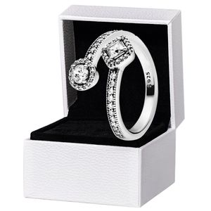 Carré et rond CZ diamant ouvert ANNEAU en argent sterling femmes bijoux de mariage pour pandora petite amie cadeau anneaux avec boîte d'origine