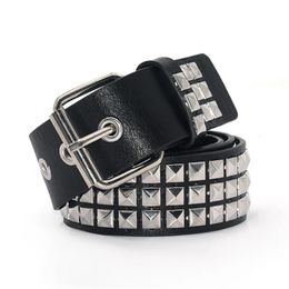 Perle carrée Rivet ceinture métal pyramide sangles hommes et femmes Punk Rock matériel jean concepteur femme ceintures 240109