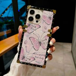 Case de teléfono de mariposa de mariposa cuadrada Mujeres Cubierta de silicona suave para Samsung Galaxy Note 24 Ultra Plus para iPhone 15 Pro Max 14 13 12 11