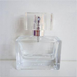 Bouteilles vides carrées en verre transparent, atomiseur de parfum de 30ml, rechargeable avec aluminium, pulvérisateur à brume Fine argentée