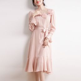 Robe mi-longue à col carré, Style français, crêpe De Chine 03, soie, manches longues, haut de gamme, couleur Pure, soie mûre, nouvelle collection automne 2023