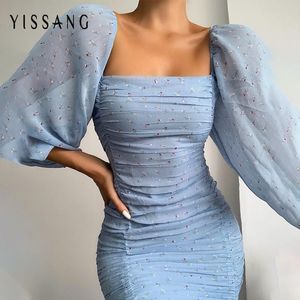 Vierkante kraag zomer floral chiffon sexy jurk vrouwen backless mesh geplooide bandage jurken dames ruches strand sundress casual