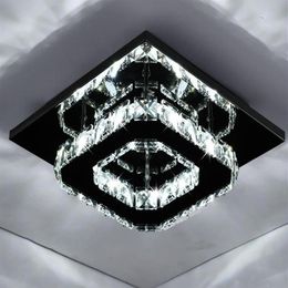 Plafonnier LED carré en cristal au design moderne, éclairage d'intérieur, luminaire décoratif de plafond, idéal pour un couloir, un couloir, une chambre à coucher, 20CM, 285J