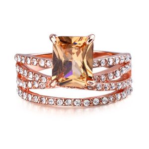 Vierkante kubieke zirkonia ringen rose gouden multilayer ring crystal diamant ringen aangrijping trouwringen vrouwen mode-sieraden