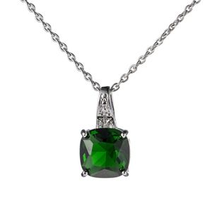 Chaîne à pendentif en Zircon vert, coupe carrée, cadeau pour femmes, or blanc 18 carats, jolis bijoux classiques remplis