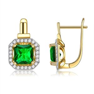 Boucles d'oreilles en Zircon vert Halo, coupe carrée, bijoux pour filles et femmes, or jaune 18 carats, cadeau brillant à la mode exquis