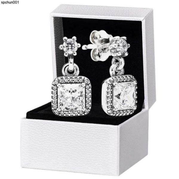 Pendientes cuadrados con colgante de diamantes de circonita cúbica para mujer, joyería para fiesta de boda de plata de ley 925, regalo para novia, diseñador E5446038 {categoría}