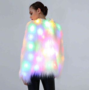 Vêtements de danse carrée discothèque performance manteau de fourrure imitation femmes Cosplay couleur lumière LED 211207