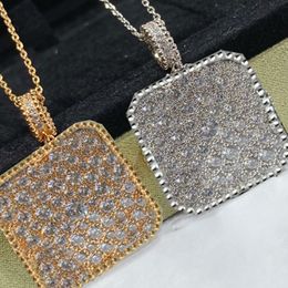 Vierkante diamant hanger ketting vrouwen eenvoudige ketting 925 zilveren vol diamant ketting stijlvolle trendy sieraden