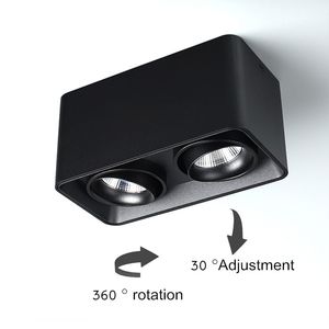 Vierkante dimbare LED -wand gemonteerd downlight 10W 12W 20W 24W COB Spot Licht enkele/dubbele kop plafondlampoppervlak gemonteerd dow