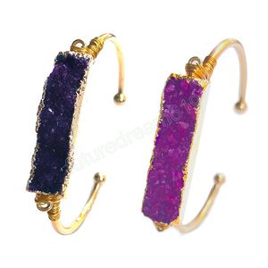 Vierkante Druzy Stone Manchet Armbanden voor Vrouwen Boho Handgemaakte Wire Wirapped Stapelbare Bangle