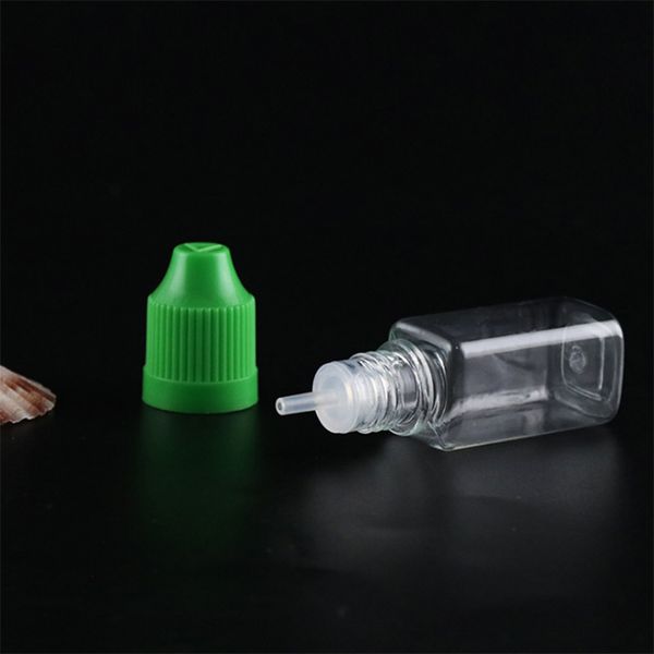 Square E-liquide E-jus Bouteilles 10ml Récipient en plastique PET avec couvercles à l'épreuve des enfants