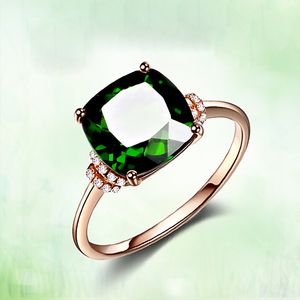 Bague carrée en jade vert émeraude plaqué or rose 18 carats bijoux en pierres précieuses incrustées simples avec bagues en cristal de tourmaline pour femmes