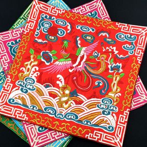 Jogo americano quadrado étnico bordado Phoenix chinês para prato de mesa Tigela Almofada de isolamento antiderrapante tradicional vintage 26 x 26 cm