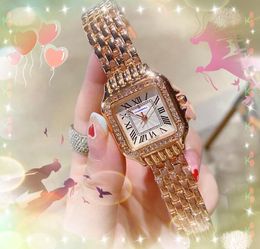 Cara cuadrada Roman Tank Reloj de esfera pequeña para mujer Banda de acero inoxidable Anillo de diamantes Señora de lujo Movimiento de cuarzo resistente al agua Iced Out Hip Hop Braclet Reloj de pulsera Regalos