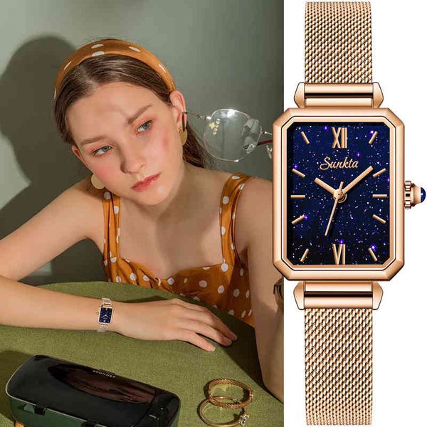Carré mode Montre Femme luxe dames Ultra-mince étanche Bracelet montres pour femmes Bracelet en cuir horloge